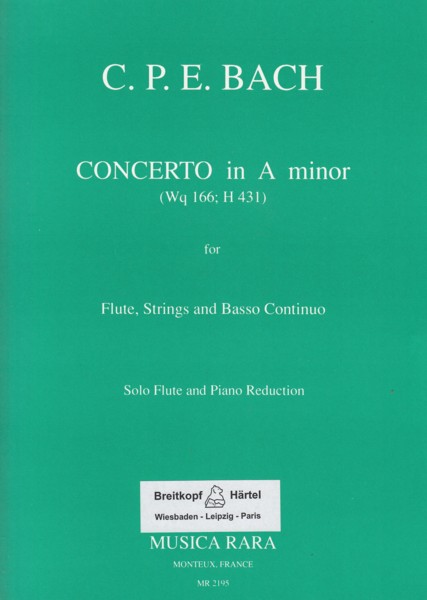 Image for Concerto for Flute, Strings and Basso Continuo in a minor, Wq 166 - Flute & Piano