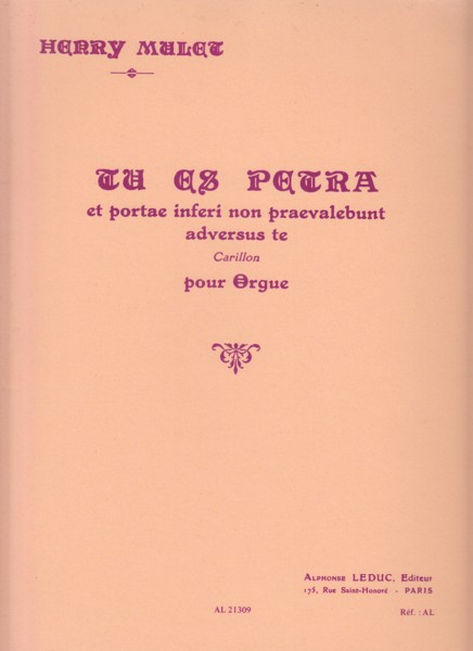 Image for Tu es petra et portae inferi non praevalebunt adversus te - Carillon pour Orgue
