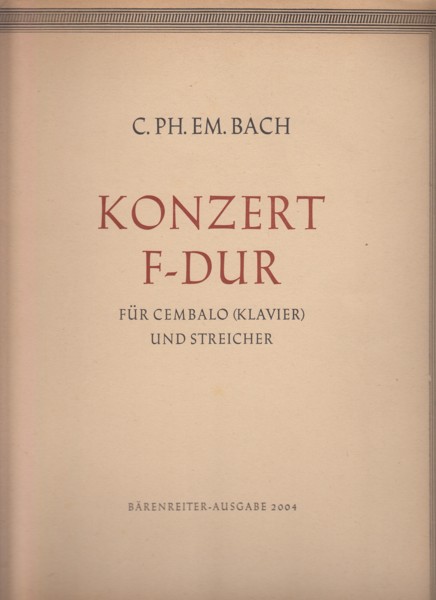 Image for Harpsichord Concerto in F major, Wq.33 - Set of Parts