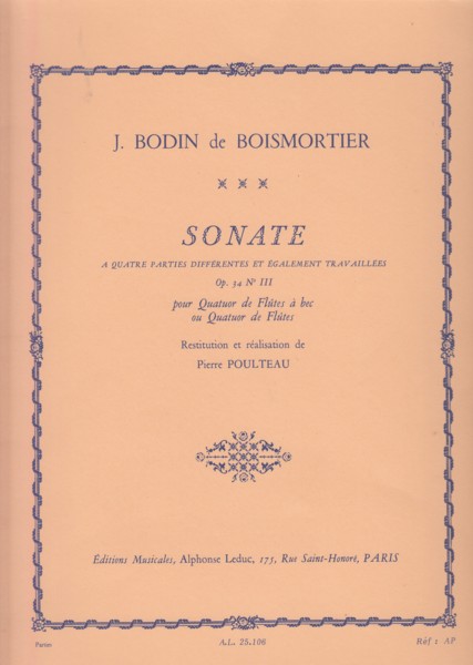 Image for Sonata Op.34 No.III for Recorder or Flute Quartet