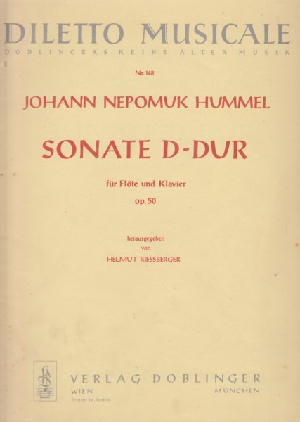 Flute Sonata in D major, Op.50 - Flute & Piano Image for Flute Sonata in D major, Op.50 - Flute & Piano