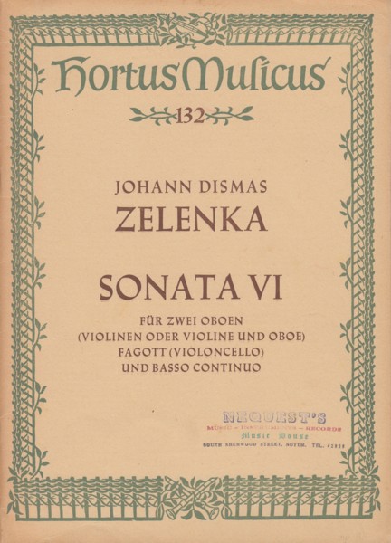 Image for Sonata VI in c minor for 2 Oboes (or Violin & Oboe or 2 Violins), Bassoon (or Cello) obligato and Basso continuo - Keyboard Score & Set of Parts