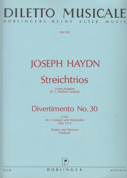 Image for Divertimento No.30 in C major, Hob.V:C5 for 2 Violins and Cello - Score & Parts