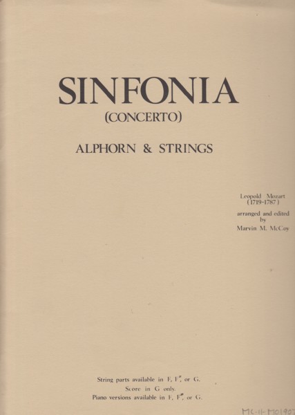Image for Sinfonia (Concerto) in G major for Alphorn & Strings - Full Score & Set of Parts