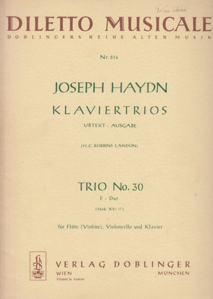 Image for Trio No.30 in F major, Hob.XV:17 for Flute (Violin), Cello and Piano - Set of Parts